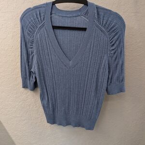 White House Black Market Light Blue Ribbed Knit Top